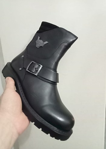 Siyah Deri Tokalı Biker Erkek Bot - Görsel 2