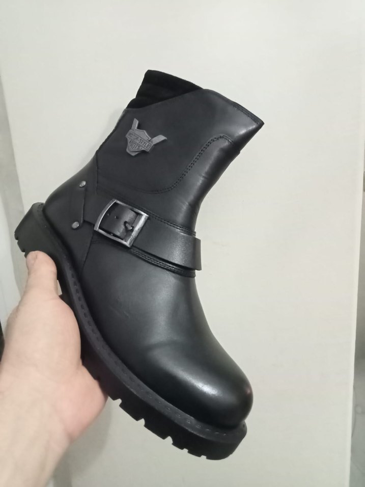 Siyah Deri Tokalı Biker Erkek Bot - Görsel 2