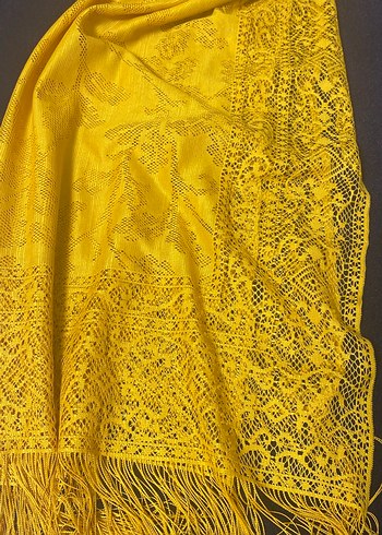 Sarı Dantel Detaylı Kadın Bohem Şal - Görsel 2
