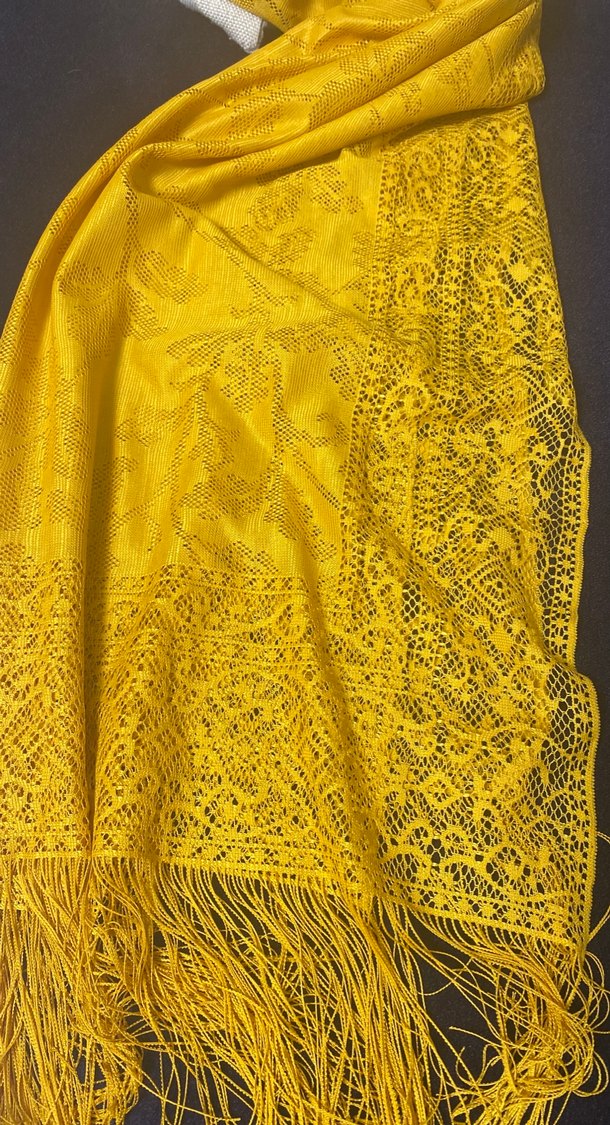 Sarı Dantel Detaylı Kadın Bohem Şal - Görsel 2