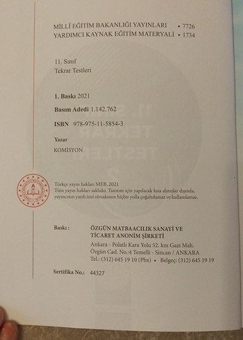 11. Sınıf Tekrar Testleri 2 Kitabı - Görsel 2