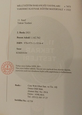 11. Sınıf Tekrar Testleri 1 - Görsel 2