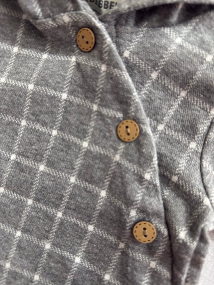 Gri Kareli Kapüşonlu Bebek Tulumu - Görsel 2