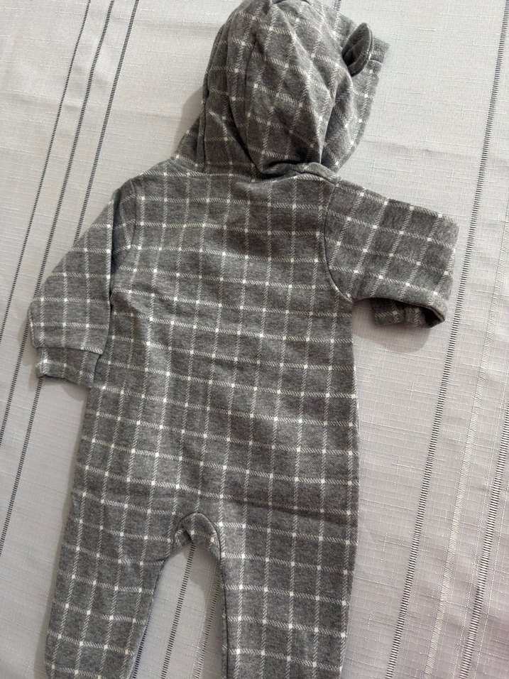 Gri Kareli Kapüşonlu Bebek Tulumu - Görsel 4