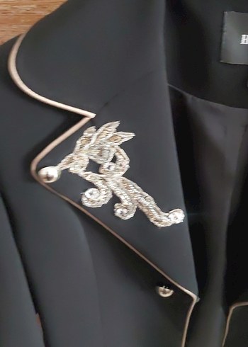 Herry Nakışlı Siyah Kadın midi Ceket - Görsel 2