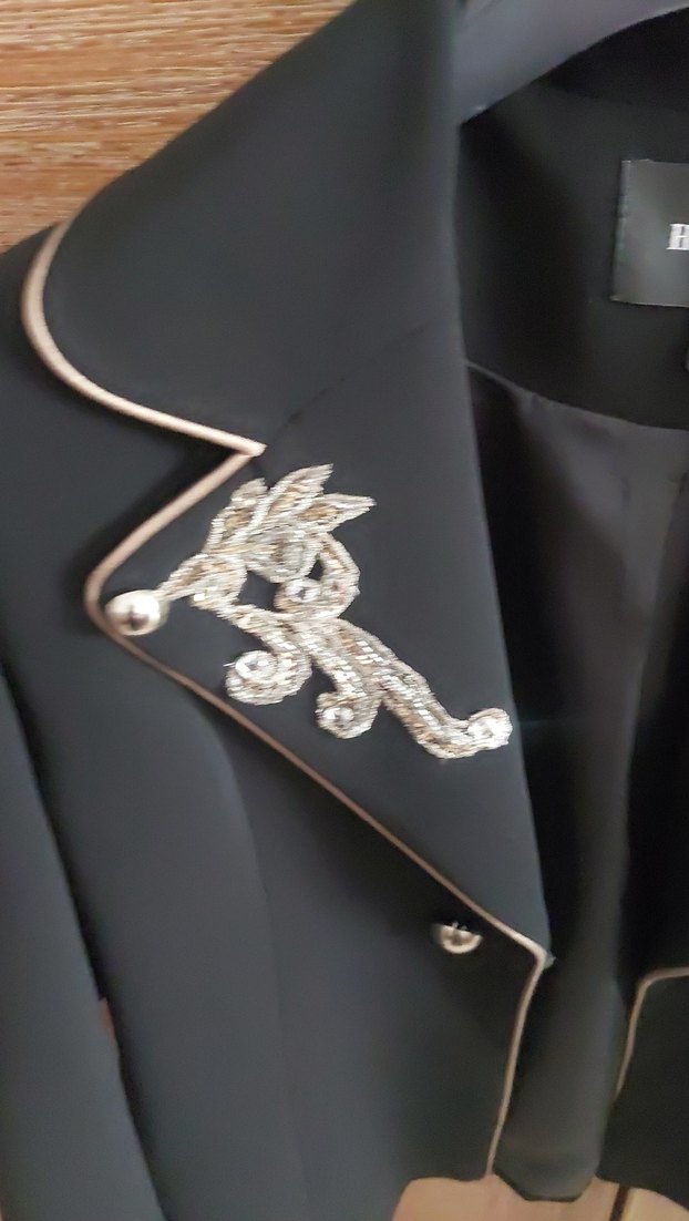 Herry Nakışlı Siyah Kadın midi Ceket - Görsel 2