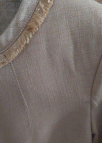 Bej Kadın simli Midi Ceket - Görsel 3