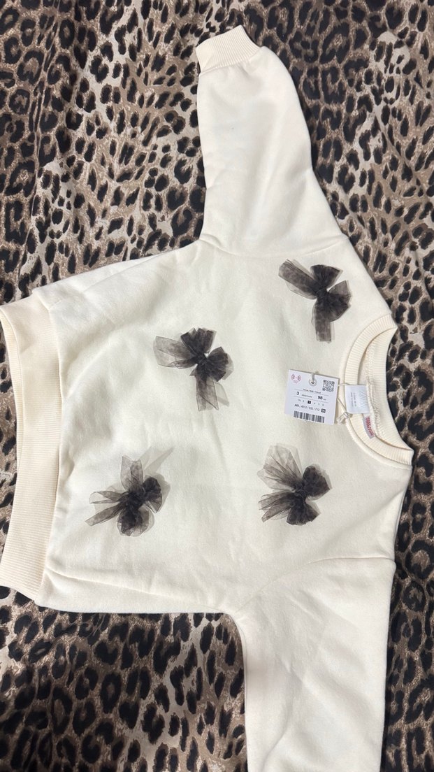 Kız Çocuk krem Sweatshirt Fiyonk Detaylı - Görsel 2