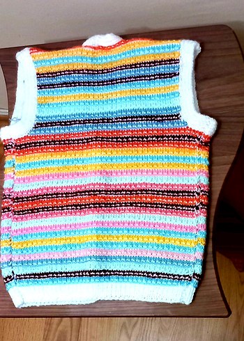 Kızlar için Çok Renkli Örgü Yelek - Görsel 4