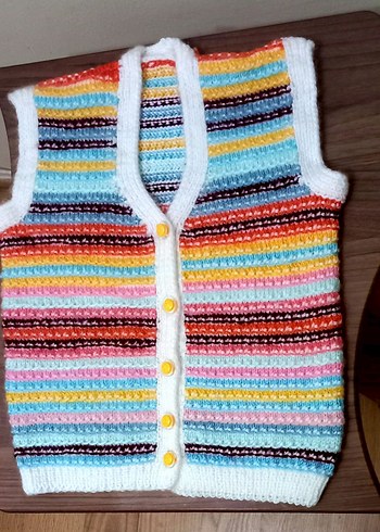 Kızlar için Çok Renkli Örgü Yelek - Görsel 6