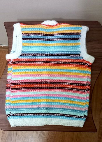 Kızlar için Çok Renkli Örgü Yelek - Görsel 3