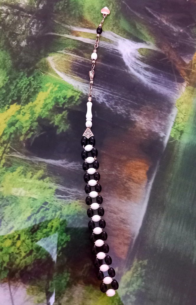 Erkek Siyah Beyaz Gotik Tespih - Görsel 5