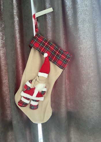Kırmızı Ekose Desenli Yılbaşı Çorabı - Görsel 2