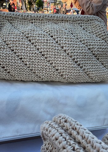 Bej Örgü Bohem Kadın Portföy Çanta - Görsel 3