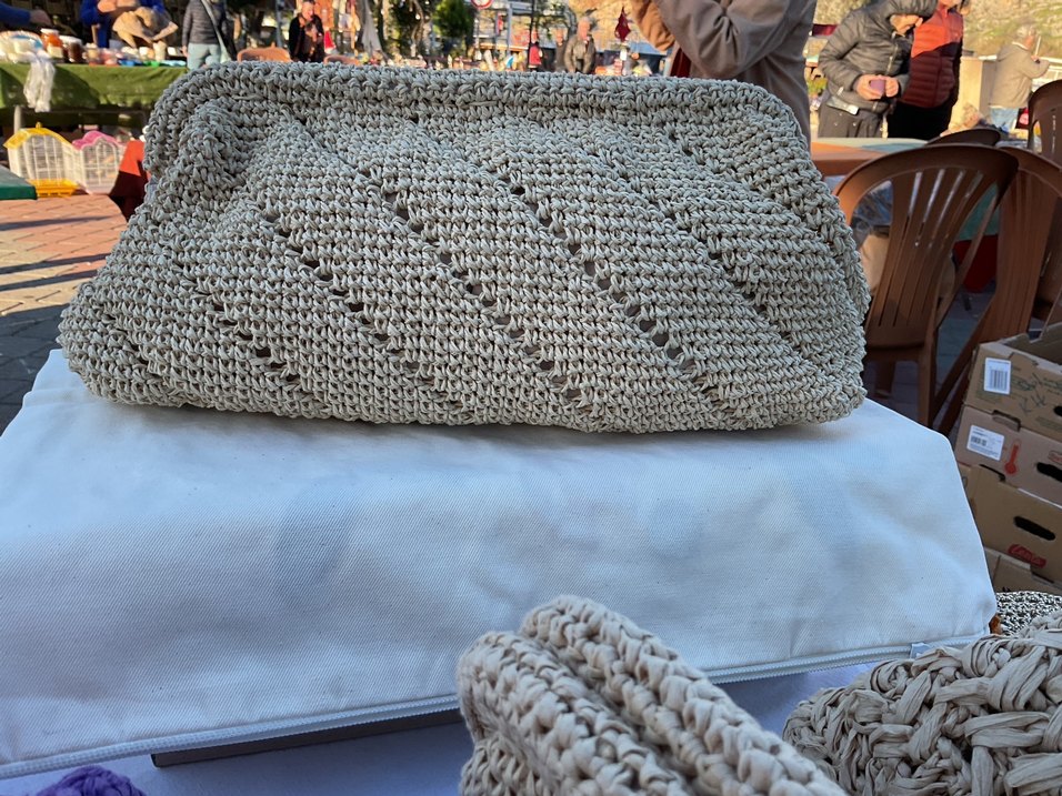 Bej Örgü Bohem Kadın Portföy Çanta - Görsel 3