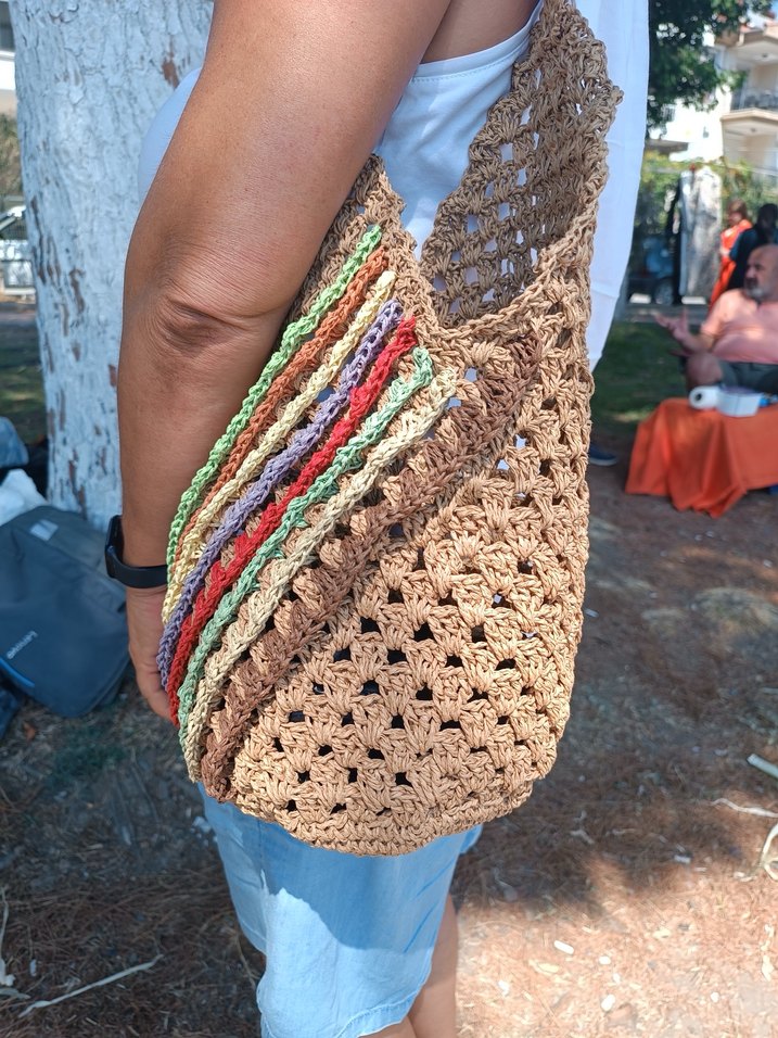Çok Renkli Örgü Bohem Kadın Çantası - Görsel 3