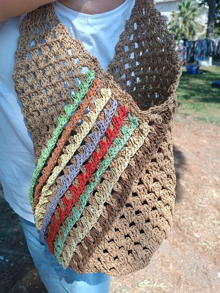 Çok Renkli Örgü Bohem Kadın Çantası - Görsel 4