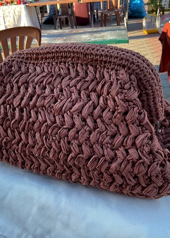 Kahverengi Örgü Kadın Portföy Çanta - Görsel 2