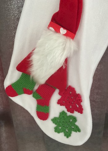 Renkli Noel Baba Desenli Kırmızı Yılbaşı Çorabı - Görsel 2