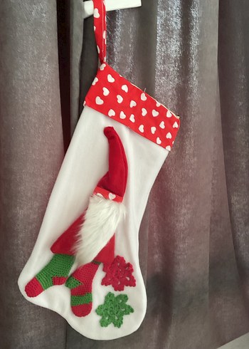 Renkli Noel Baba Desenli Kırmızı Yılbaşı Çorabı - Görsel 3