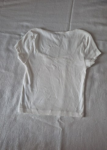 Beyaz Kısa Kollu V Yaka Kadın Tişört - Görsel 2