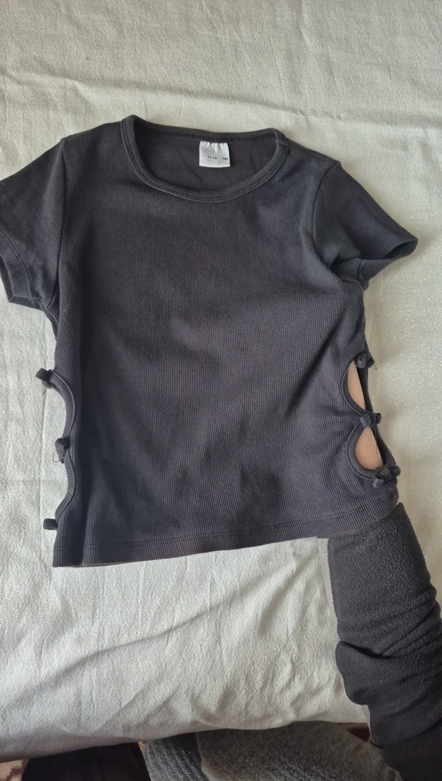 Kız Çocuk koyu gri Kısa Kollu Tişört - Görsel 2