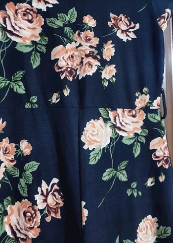 Çiçek Desenli Lacivert Hamile Tulum - Görsel 3