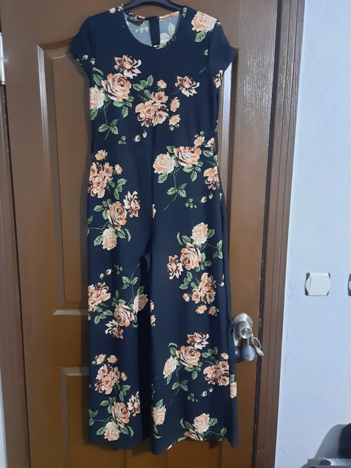 Çiçek Desenli Lacivert Hamile Tulum - Görsel 2