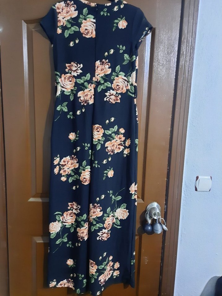 Çiçek Desenli Lacivert Hamile Tulum - Görsel 4