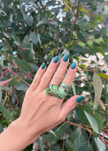 vintage yeşil desenli yüzük - Görsel 4