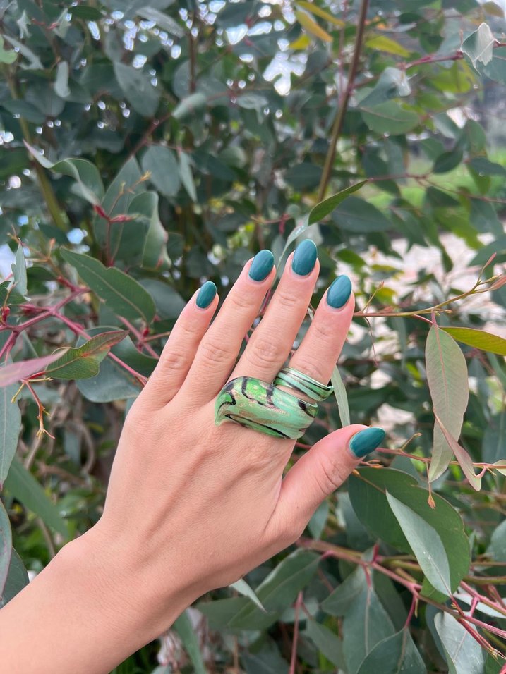 vintage yeşil desenli yüzük - Görsel 4