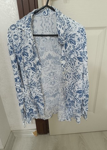 Bohem Uzun Kollu Mavi Gömlek - Görsel 2