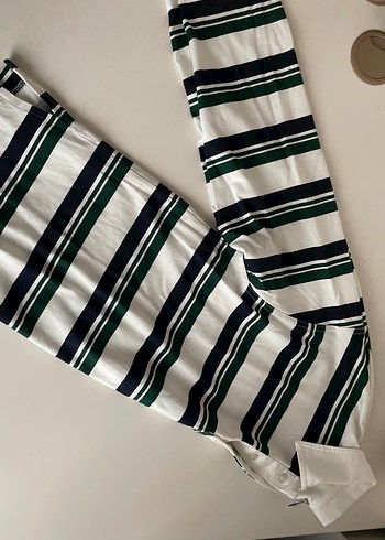 Kadın Beyaz Çizgili uzun Kollu Polo Tişört - Görsel 3