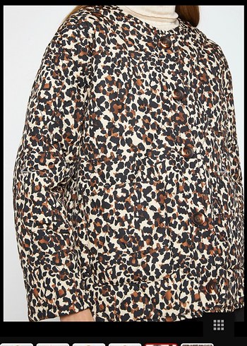 Kahverengi Leopar Desenli Kapitone Kadın Mont - Görsel 3