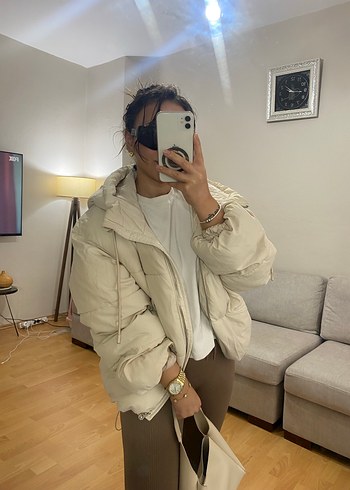 Bershka Bej Deri Kadın Midi Boy Rahat Kesim Ceket