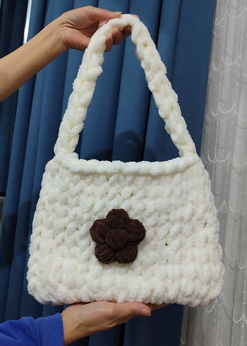 Gri Bağlama Desenli Örgü bez çanta. - Görsel 3