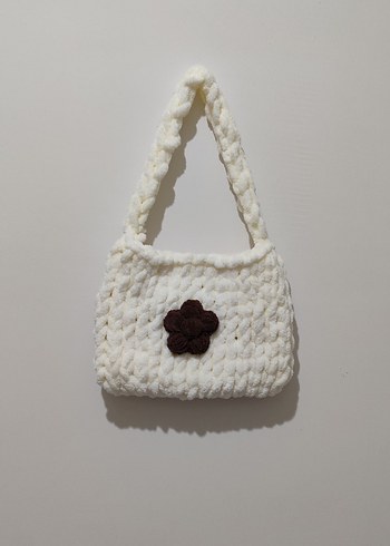 Gri Bağlama Desenli Örgü bez çanta. - Görsel 2