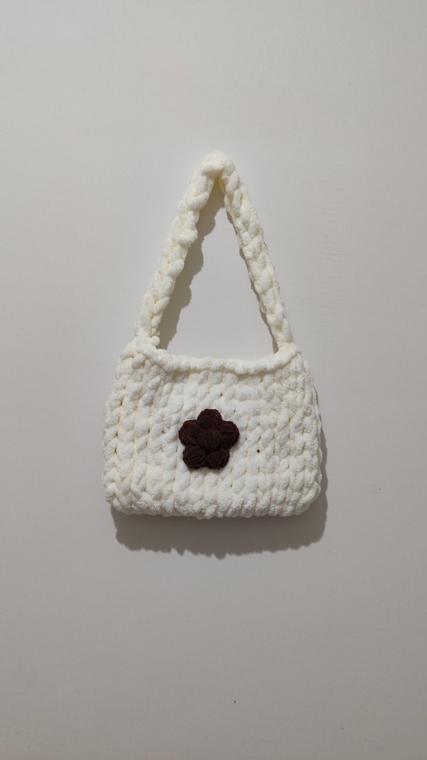 Gri Bağlama Desenli Örgü bez çanta. - Görsel 2