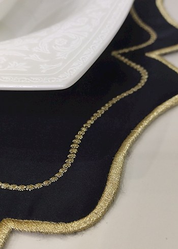 6 lı saten Gold sim nakış işlemeli Amerikan servis takımı - Görsel 6