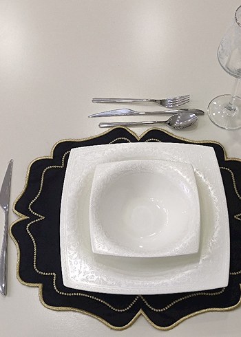 6 lı saten Gold sim nakış işlemeli Amerikan servis takımı - Görsel 4