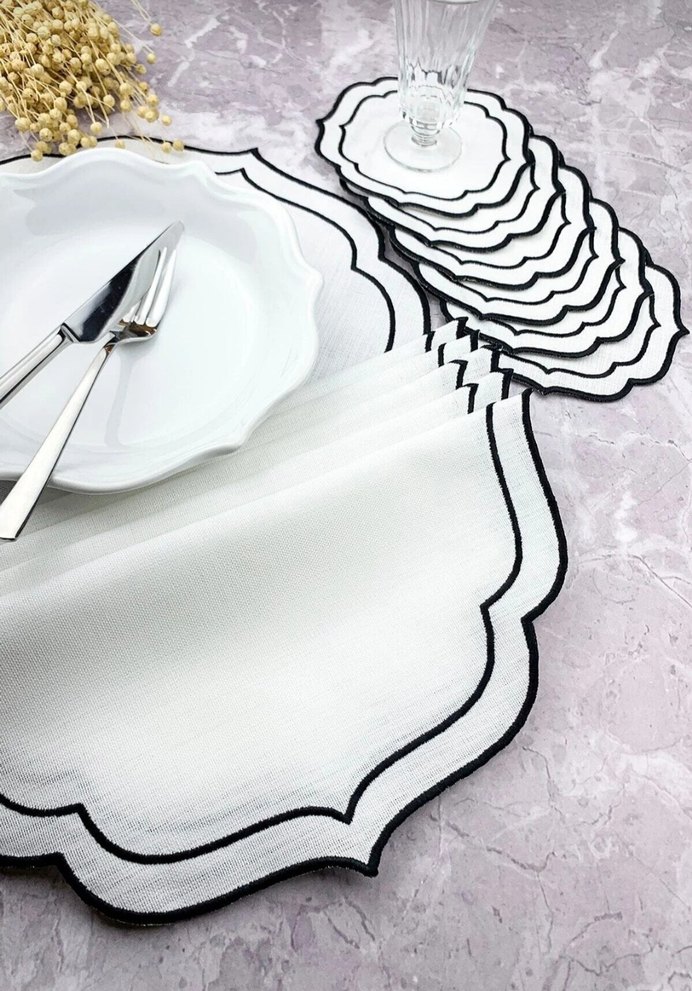 siyah  Nakışlı Beyaz Modern Klasik Amerikan Servisi - Görsel 2