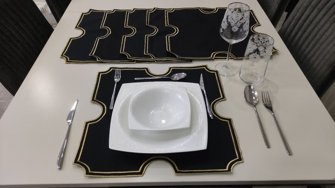 6 lı Modern Klasik Gold sim nakış İşlemeli Amerikan Servis - Görsel 3