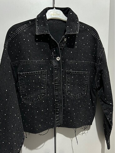 Parlak Taşlı Denim Ceket