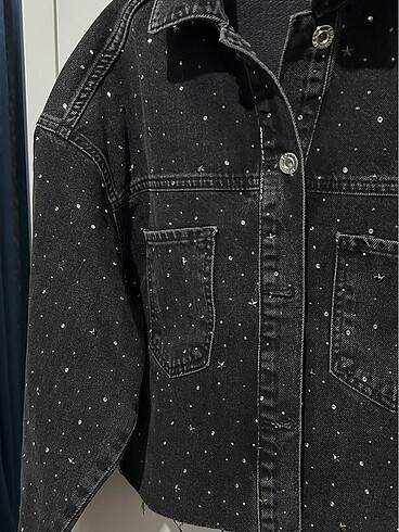 Koton Parlak Taşlı Denim Ceket