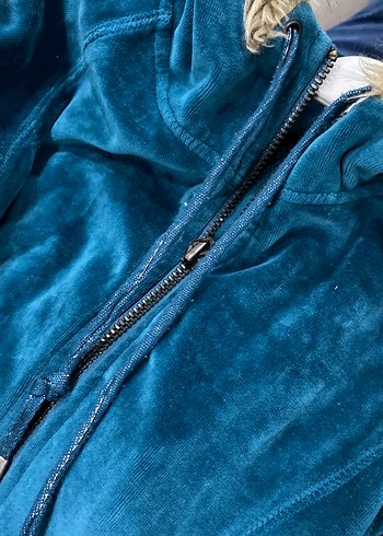 Fermuarlı Yaka Kürklü Mavi Kadın Ceket - Görsel 3