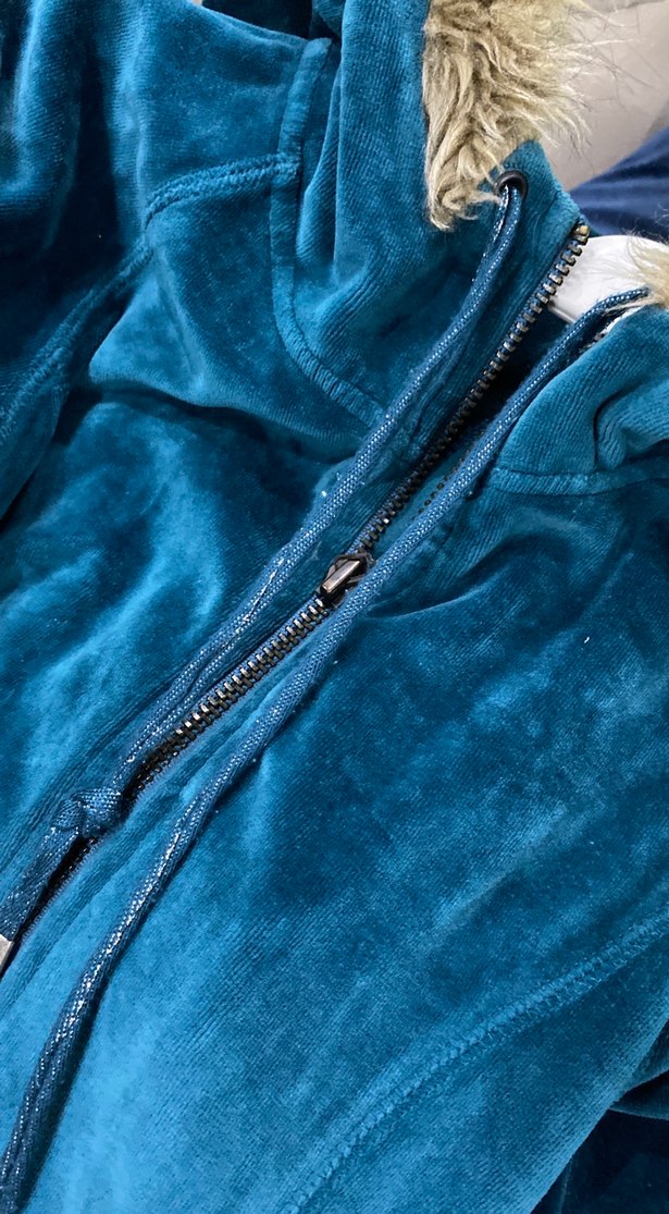 Fermuarlı Yaka Kürklü Mavi Kadın Ceket - Görsel 3