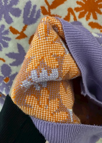 Çiçek Desenli Mor Örgü Kadın Kazak - Görsel 4