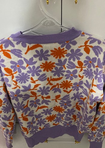 Çiçek Desenli Mor Örgü Kadın Kazak - Görsel 2