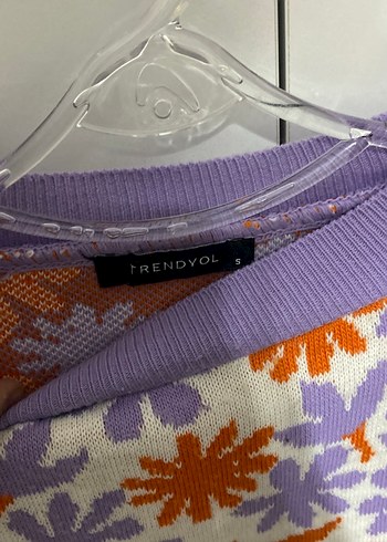 Çiçek Desenli Mor Örgü Kadın Kazak - Görsel 3