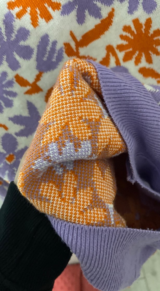 Çiçek Desenli Mor Örgü Kadın Kazak - Görsel 4